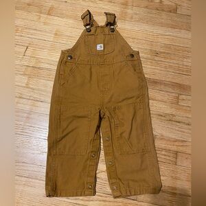 Carhartt Toddler Brown Canvas Overalls Size 12M BOY GIRL Adjustable Straps EUC